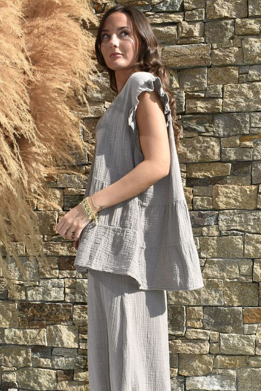 Tasha Cushion Cotton Cap Sleeve Tier Top Mocha